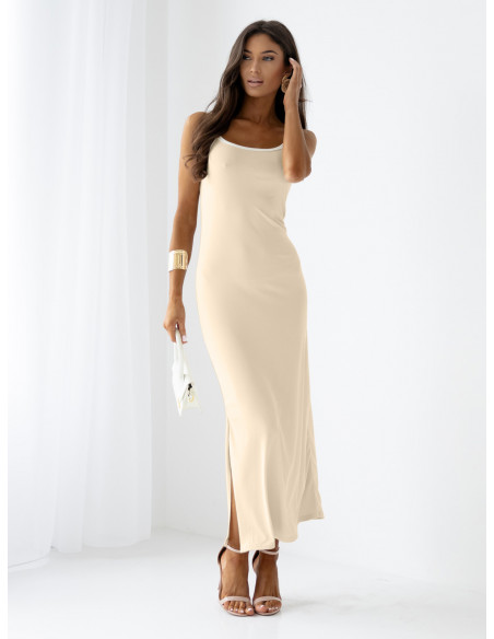 Wiskozowa maxi sukienka na ramiączkach AYLA - beżowa
