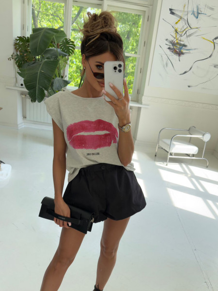 Bawełniany t-shirt z poduszkami VAYRA - szary melanż 2