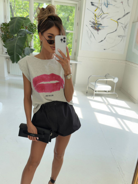 Bawełniany t-shirt z poduszkami VAYRA - szary melanż