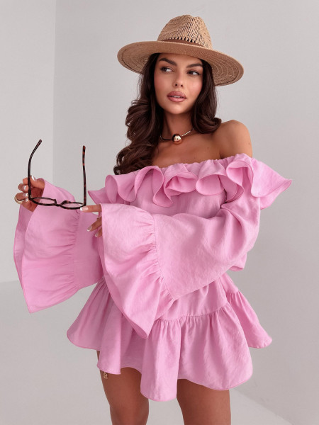 Sukienka hiszpanka z wiskozy EVITA - pudrowy róż