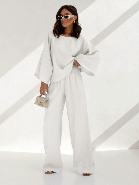 Stylowy komplet z szerokimi spodniami PHOEBE - biały 2