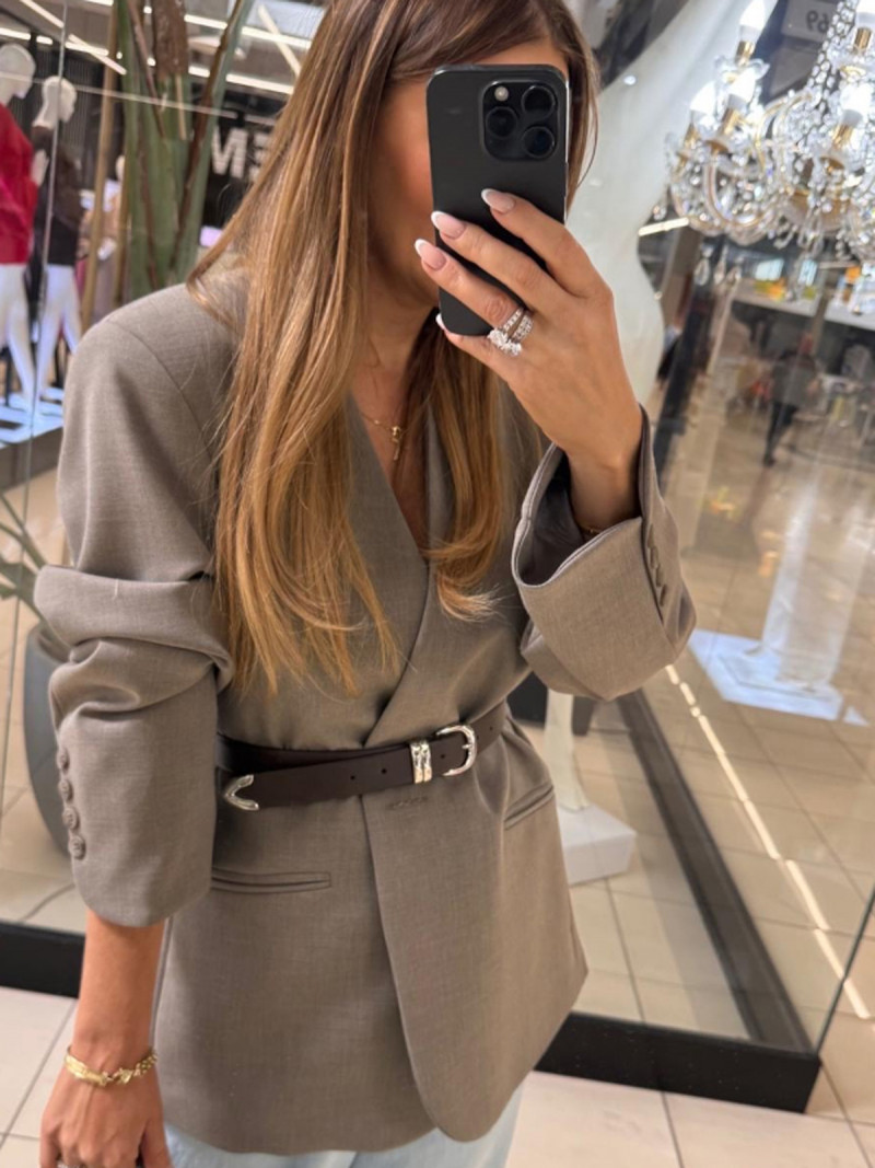 Marynarka oversize bez klap ISMERIA - ciemny beż