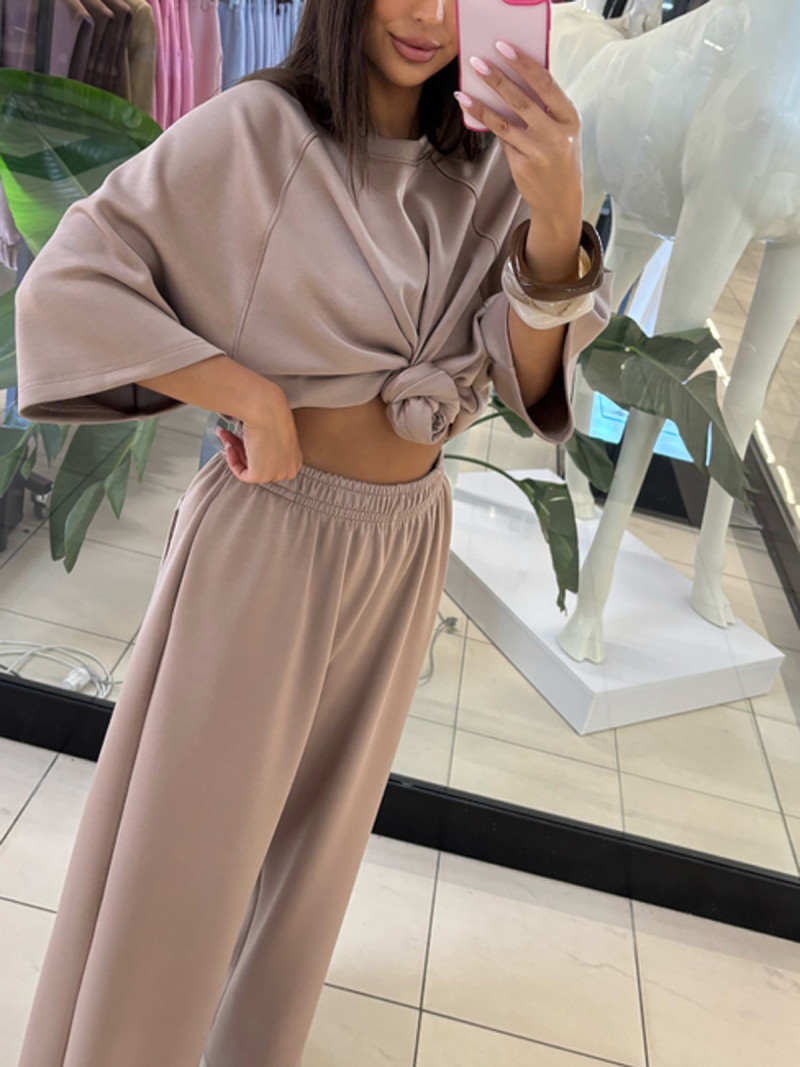 Stylowe szerokie spodnie z wiskozy HANAJ - mocha mousse