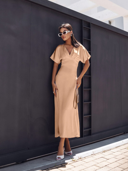 Stylowa sukienka midi z satyny NOREJA - beżowa 2