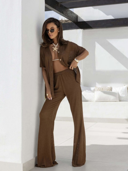 Dzianinowy komplet koszula i spodnie DIAZ - czekoladowy 2
