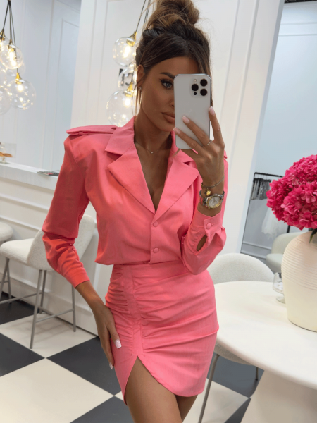 Dopasowana spódnica mini z marszczeniem EVERLY - koralowa 2