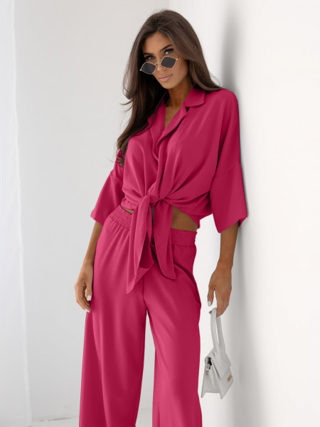 Komplet wiązana koszula i szerokie spodnie SUZI - fuksjowy 2