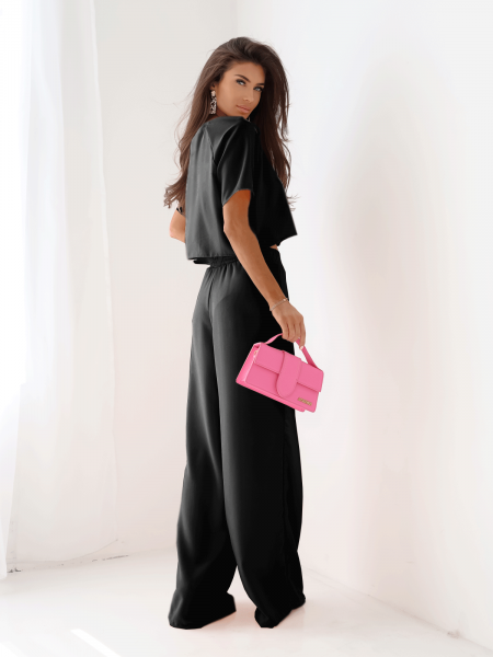 Komplet bluzka z szerokimi spodniami RAVEN - czarny 2