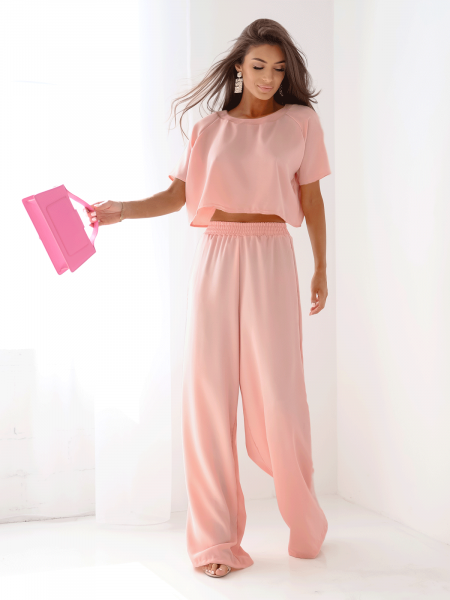 Komplet bluzka z szerokimi spodniami RAVEN - pudrowy róż 2
