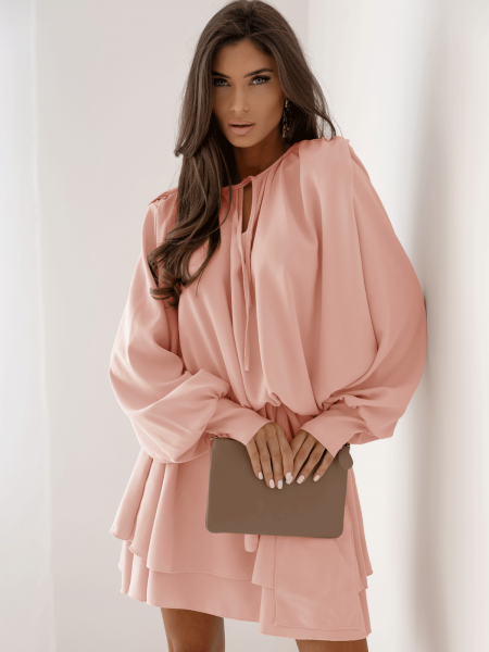 Rozkloszowana sukienka mini CLEO - pudrowy róż 2