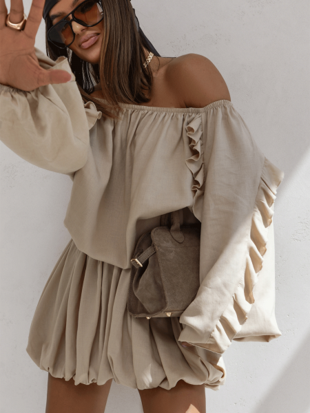 Wiskozowy komplet ze spódnicą CALIA - beżowy