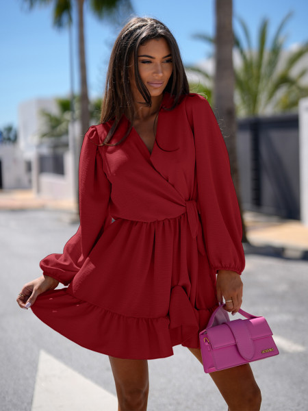 Rozkloszowana sukienka z falbanką - KALIFORNIA - czerwona