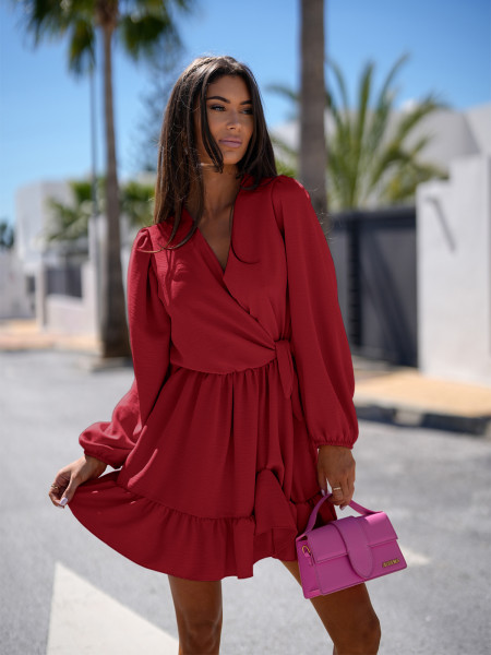 Rozkloszowana sukienka z falbanką - KALIFORNIA - czerwona 2