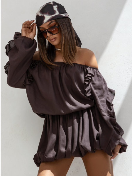 Wiskozowy komplet ze spódnicą CALIA - czekoladowy