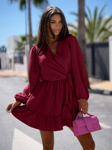 Rozkloszowana sukienka z falbanką - KALIFORNIA - bordowa 2