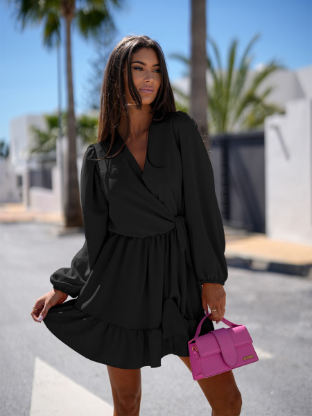 Rozkloszowana sukienka z falbanką - KALIFORNIA - czarna