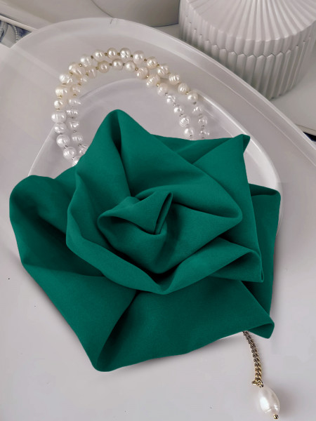 Broszka przypinana róża materiałowa - butelkowa zieleń