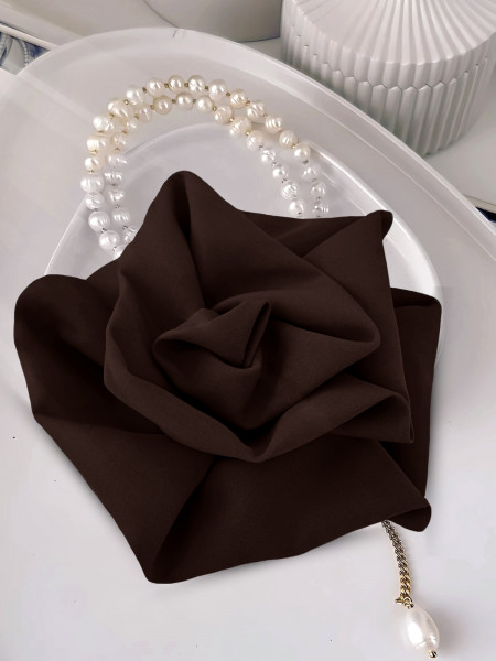 Broszka przypinana róża materiałowa - czekoladowa 2