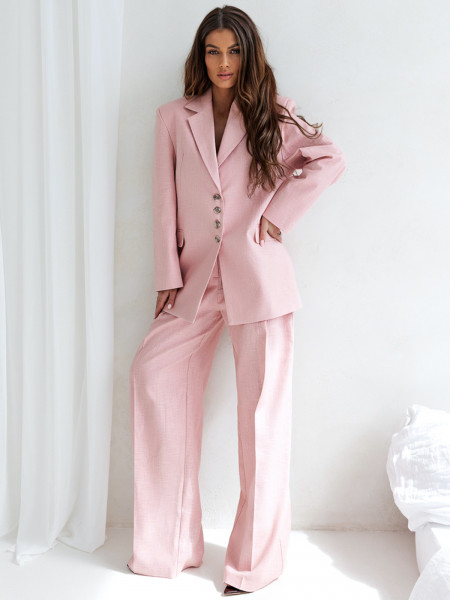 Lniany garnitur z szerokimi spodniami BRIZA - pudrowy róż 2