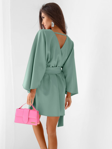 Sukienka mini z przekładanym dekoltem ALIA - szałwiowa