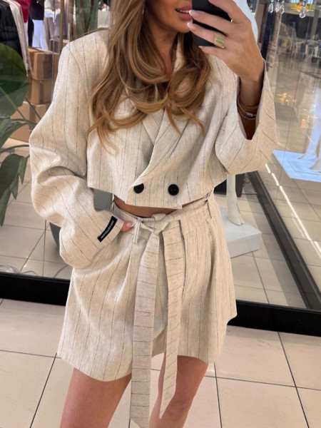 Wiskozowe krótkie spodenki w prążek VIANA - beżowe