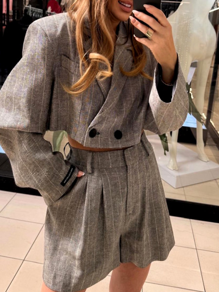 Wiskozowe krótkie spodenki w prążek VIANA - szare