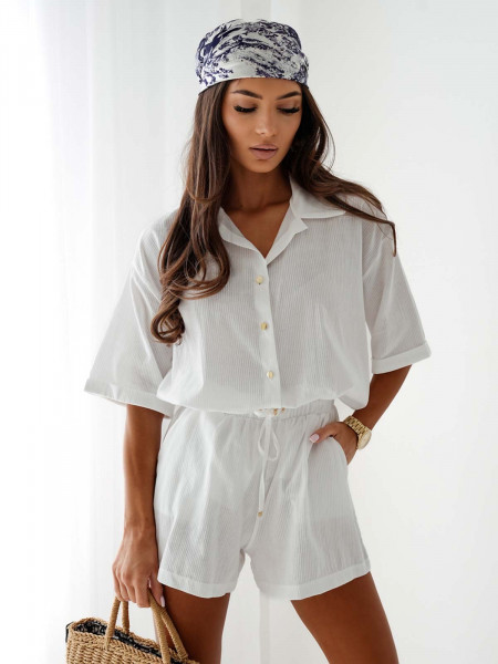 Bawełniany komplet koszula i spodenki EIRA - biały 2