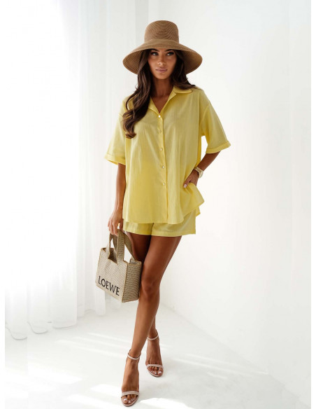 Bawełniany komplet koszula i spodenki EIRA - cytrynowy