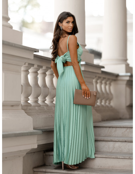 Plisowana sukienka maxi na ramiączkach MAVRA - szałwiowa