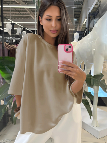 Bluzka oversize z wiskozą JORELLE - beżowa