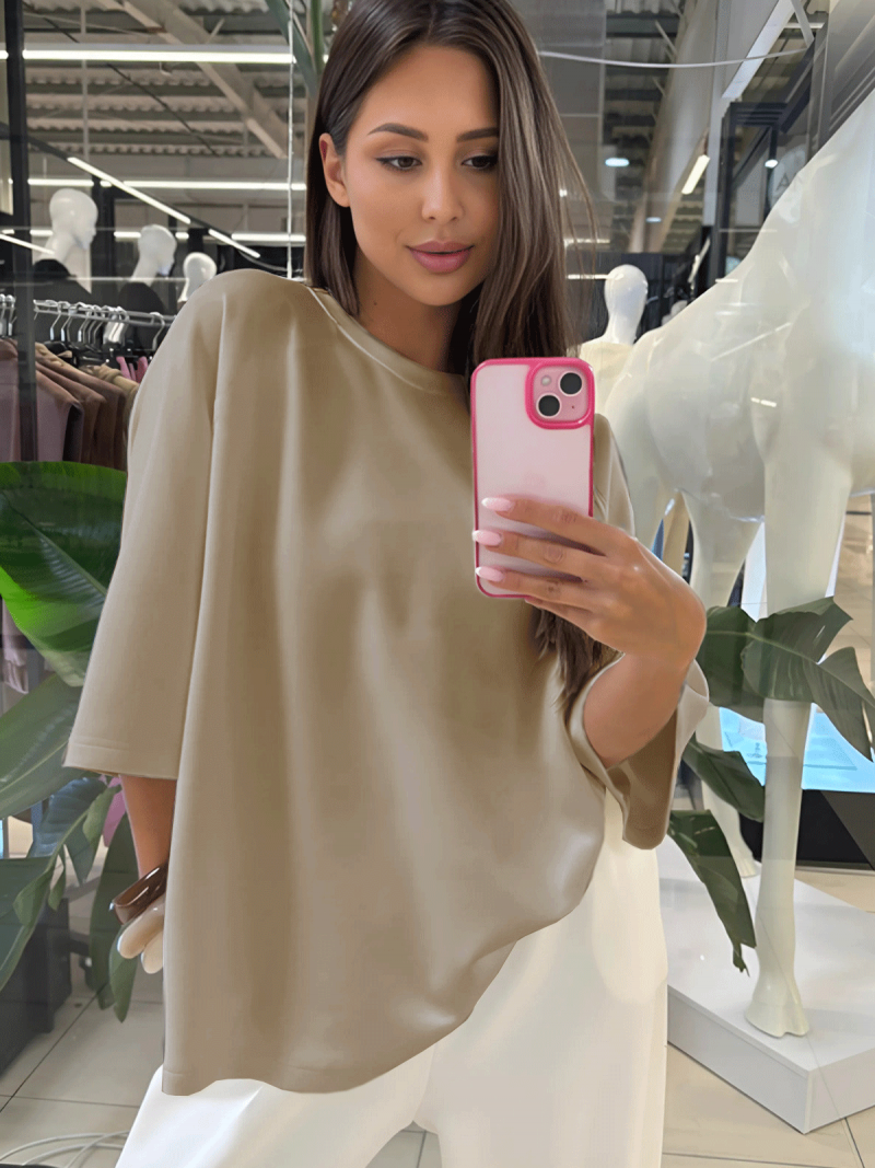 Bluzka oversize z wiskozą JORELLE - beżowa