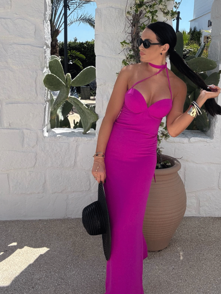 Stylowa wiskozowa maxi sukienka SABRINA - fuksjowa 2