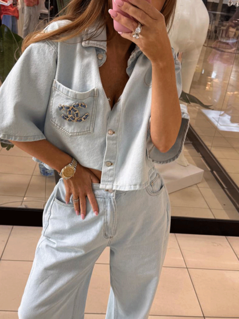 Krótka jeansowa koszula QUIRA - jasny jeans
