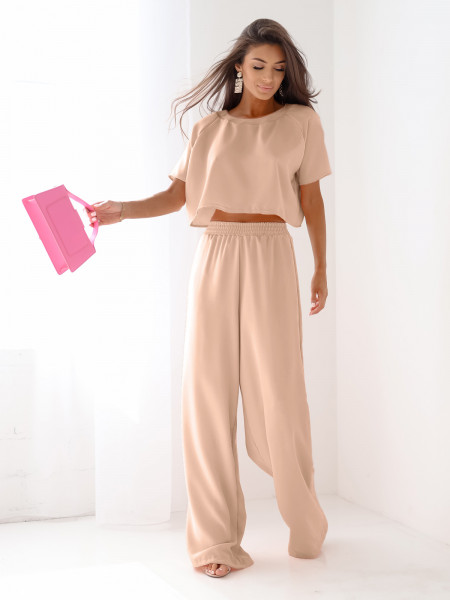 Komplet bluzka z szerokimi spodniami RAVEN - beżowy 2