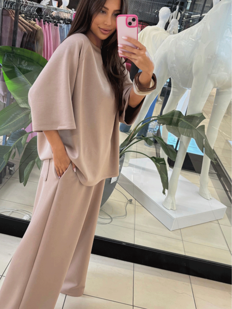 Bluzka oversize z wiskozą JORELLE - cappuccino