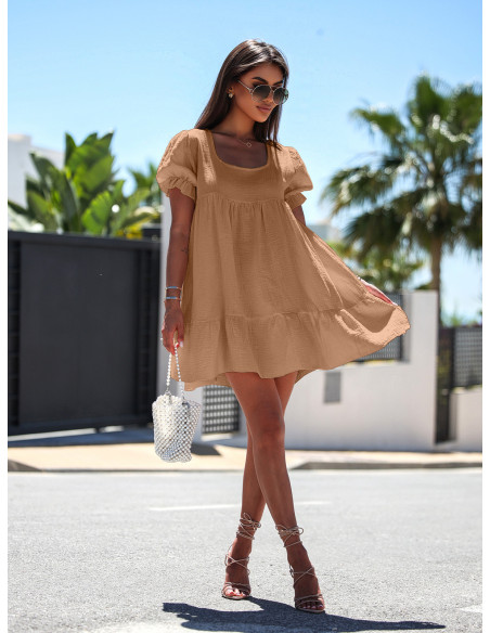 Trapezowa sukienka typu babydoll SINDI - beżowa