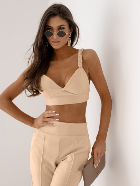 Komplet top na ramiączkach i spodnie TIRA - beżowy