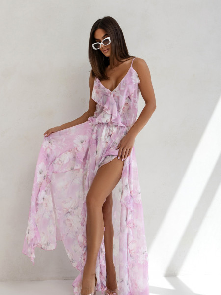 Sukienka z szyfonu w kwiatowy print SARIANA - wzór 4