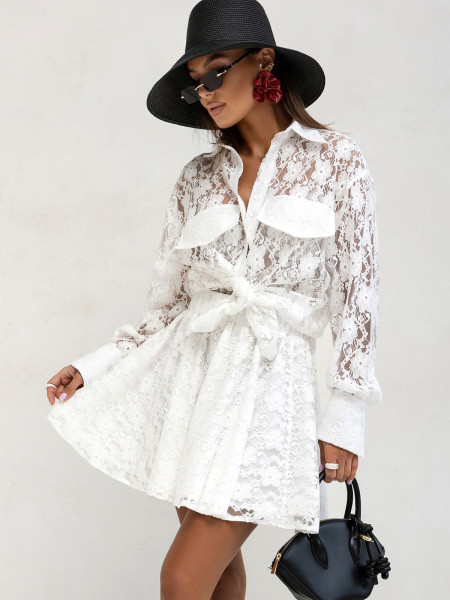 Koronkowy komplet koszula i spódniczka LAURA - biały