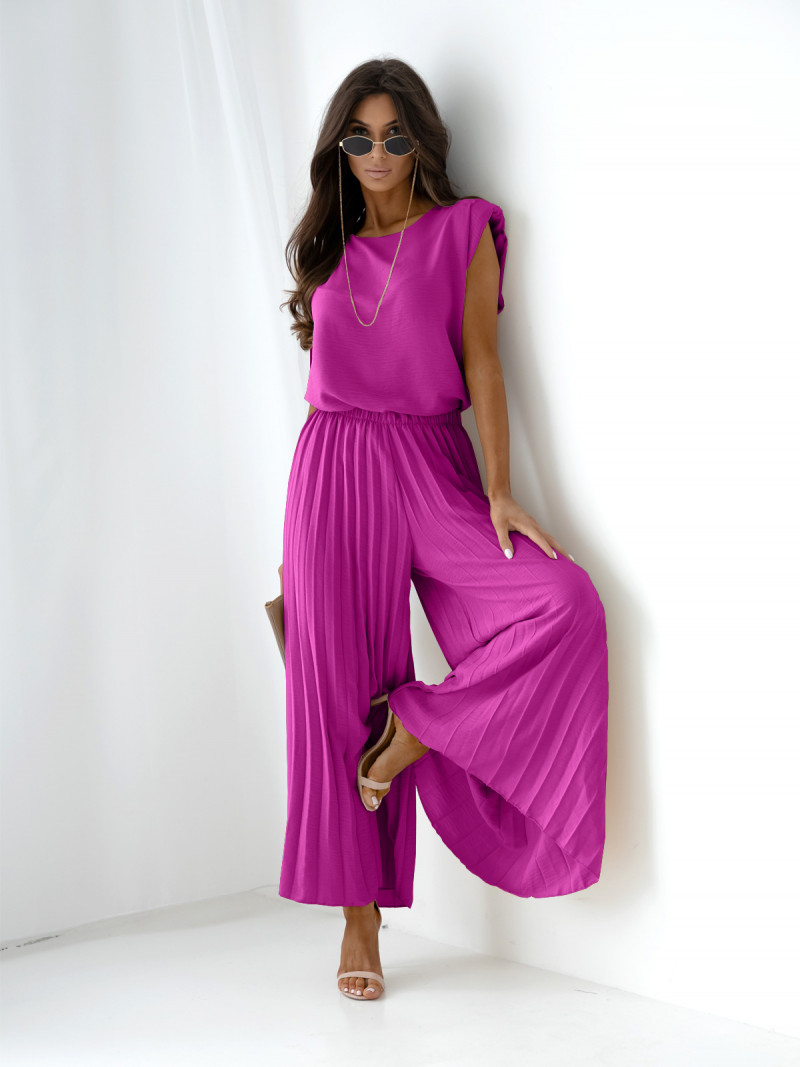Wiskozowy komplet z plisowanymi spodniami JASMIRA - fioletowy