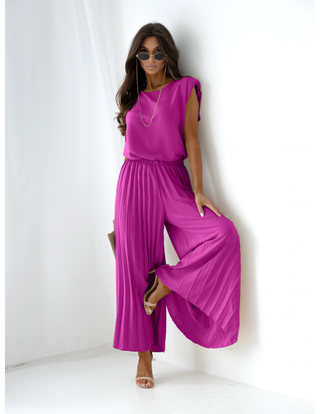 Wiskozowy komplet z plisowanymi spodniami JASMIRA - fioletowy