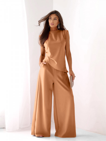 Komplet asymetryczna bluzka i spodnie ARMINA - beżowy 2