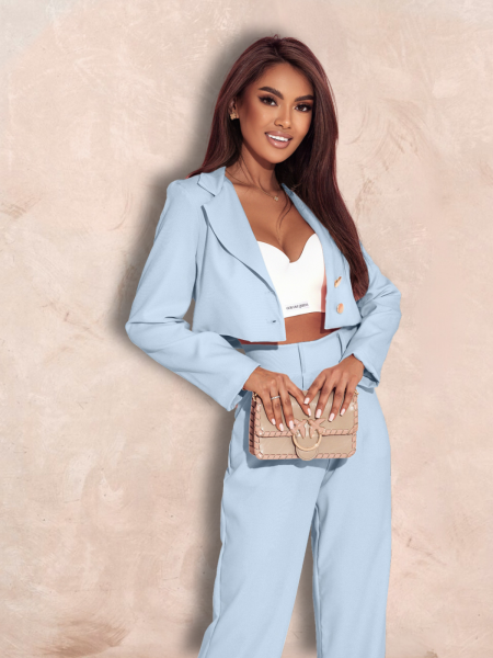 Komplet garniturowy z szeroką nogawką MIZUKI - błękitny 2