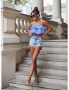 Modny crop top z falbanką SOREN - błękitny