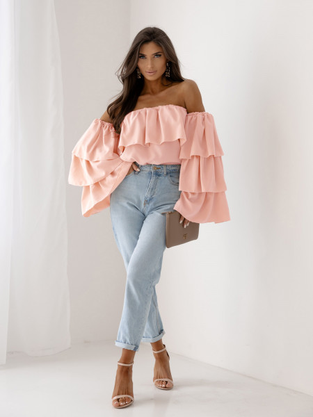 Bluzka hiszpanka z długim rękawem FLORA - pudrowy róż 2
