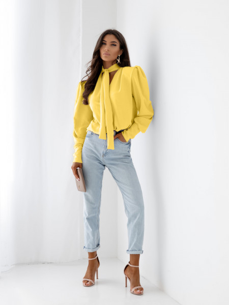 Bluzka koszulowa z wiązaniem FENZA - cytrynowa 2