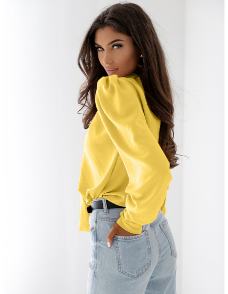 Bluzka koszulowa z wiązaniem FENZA - cytrynowa