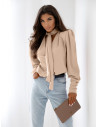 Bluzka koszulowa z wiązaniem FENZA - beżowa