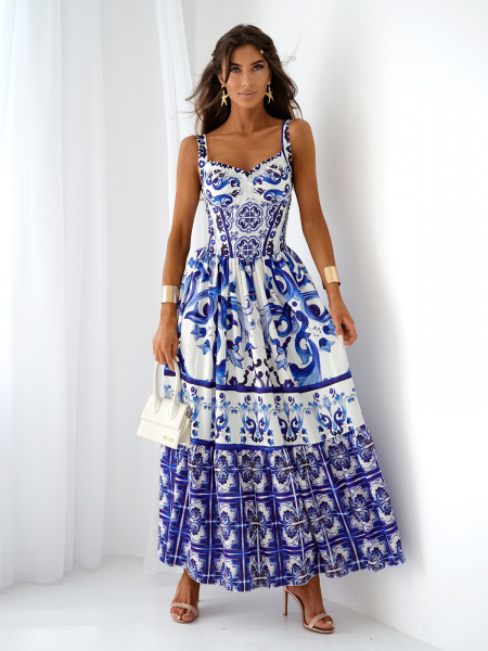 Maxi sukienka z wiskozy na ramiączkach SIMONI - wzór 1