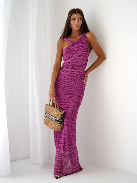 Stylowa sukienka maxi z siateczki GALJA - fioletowa 2